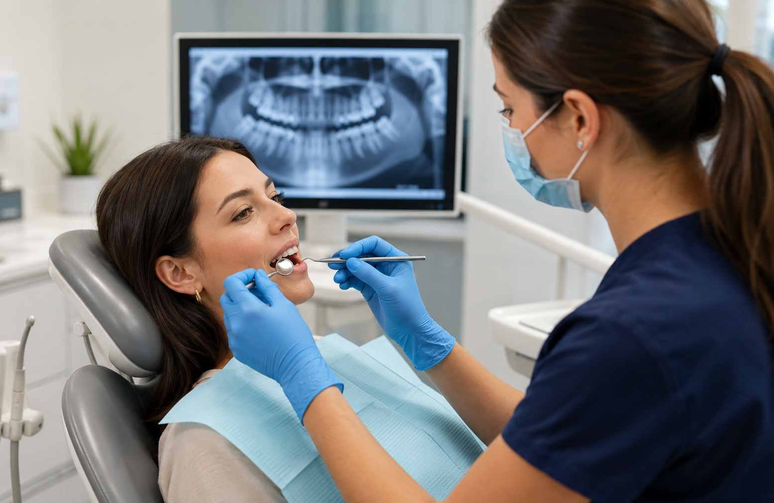 Bradford dentist analyzing a high-resolution digital dental X-ray on a monitor screen